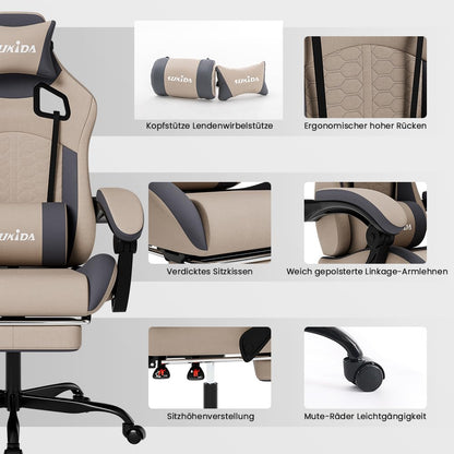 SUKIDA ergonomischer Racing Gaming Stuhl Fussstütze - Beige