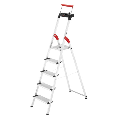 Hailo L85 ComfortLine Alu-Sicherheits-Stehleiter 5 XXL-Stufen. Silberne Alu-Stehleiter für sichere Höhenarbeiten.