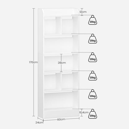Hzuaneri BC11103X Bücherregal – 6 Fächer, Standregal Weiss