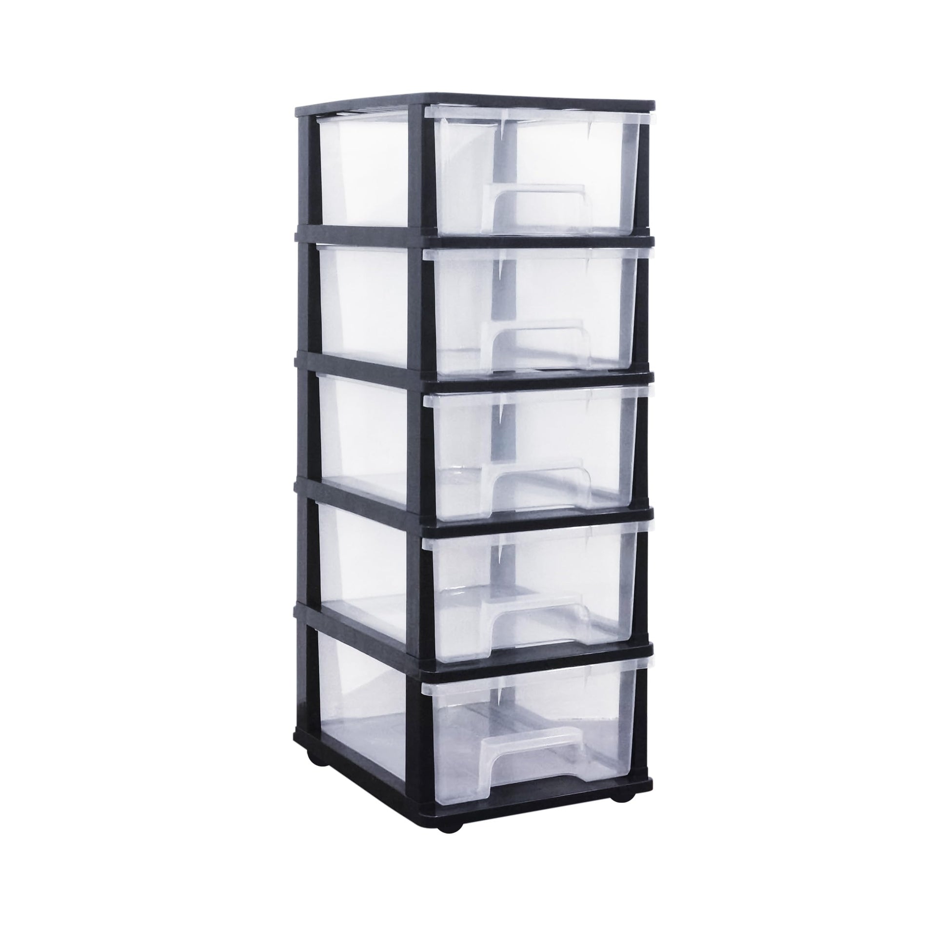 ABBAware Schubladenbox Rollcontainer mit 5 Schubladen je 17 Liter, transparente Schubladen, schwarzer Rahmen
