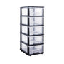 ABBAware Schubladenbox Rollcontainer mit 5 Schubladen je 17 Liter, transparente Schubladen, schwarzer Rahmen