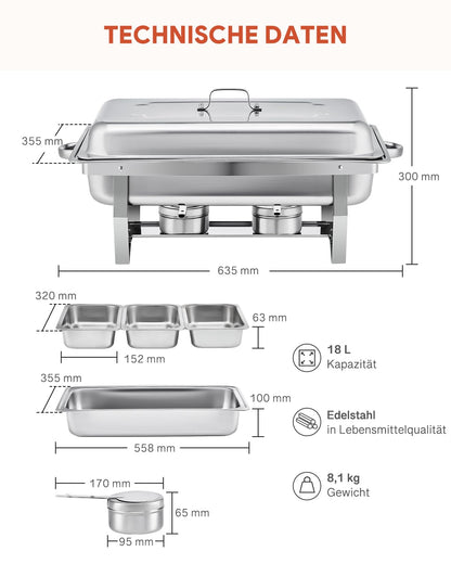 Wilprep Chafing Dish Warmhaltebehälter – 2er Set, 9L, 3x1/3 GN