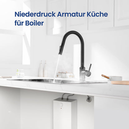 CECIPA Küchenarmatur Niederdruck Schwarz – Ausziehbarer Bogen