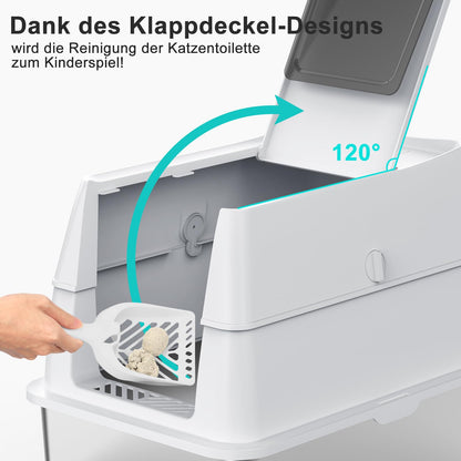 FURTIME XXL Katzenklo Edelstahl – Geschlossen mit Deckel