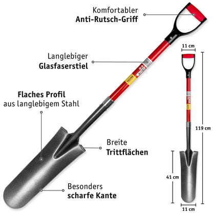 WALTER Spaten-Set 3-teilig, Kombispaten, Drainagespaten, Wurzelspaten