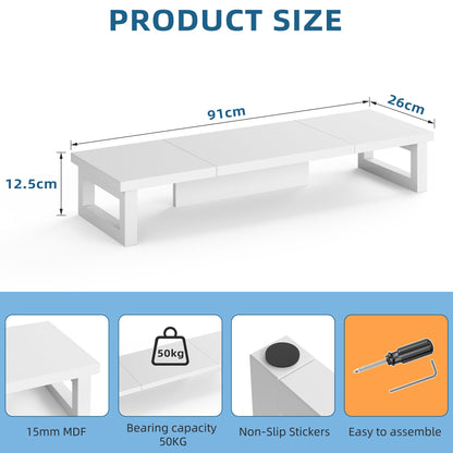 OYRREU Monitorerhöhung Schreibtisch für 2 Monitore, 91 x 26 cm, Weiss