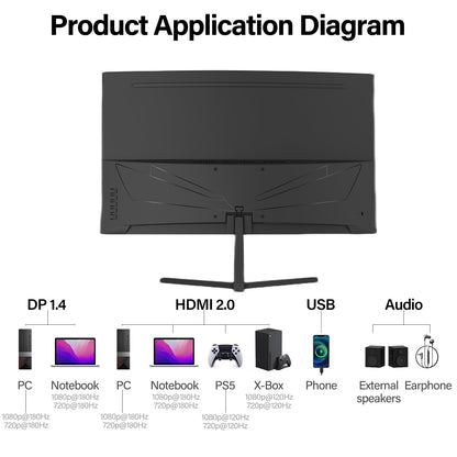 Gawfolk Curved Gaming Monitor 27 Zoll 180Hz - Full HD