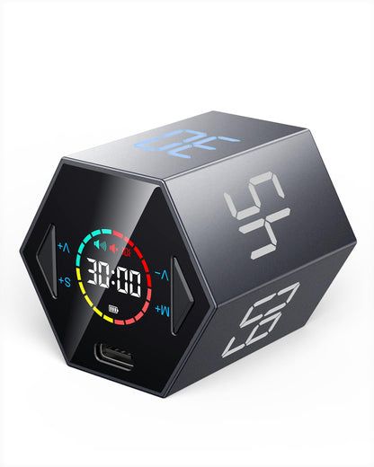 Ticktime Pomodoro Timer Cube, digitaler Countdown-Timer, Grau – sechseckiger Zeitwürfel zum Umdrehen