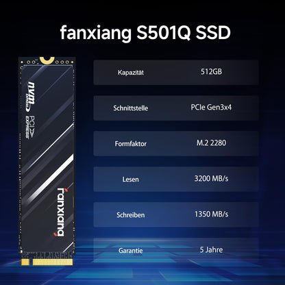 fanxiang S501Q NVMe SSD 512GB M.2 2280 PCIe Gen3 interne Festplatte