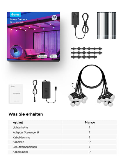 Govee Aussen 2 LED Lichterkette – RGBICW Dimmbar 15M