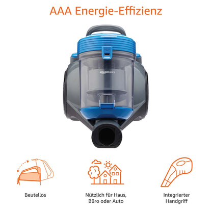 Amazon Basics Zylinder-Staubsauger beutellos - 700W Schwarz/Blau