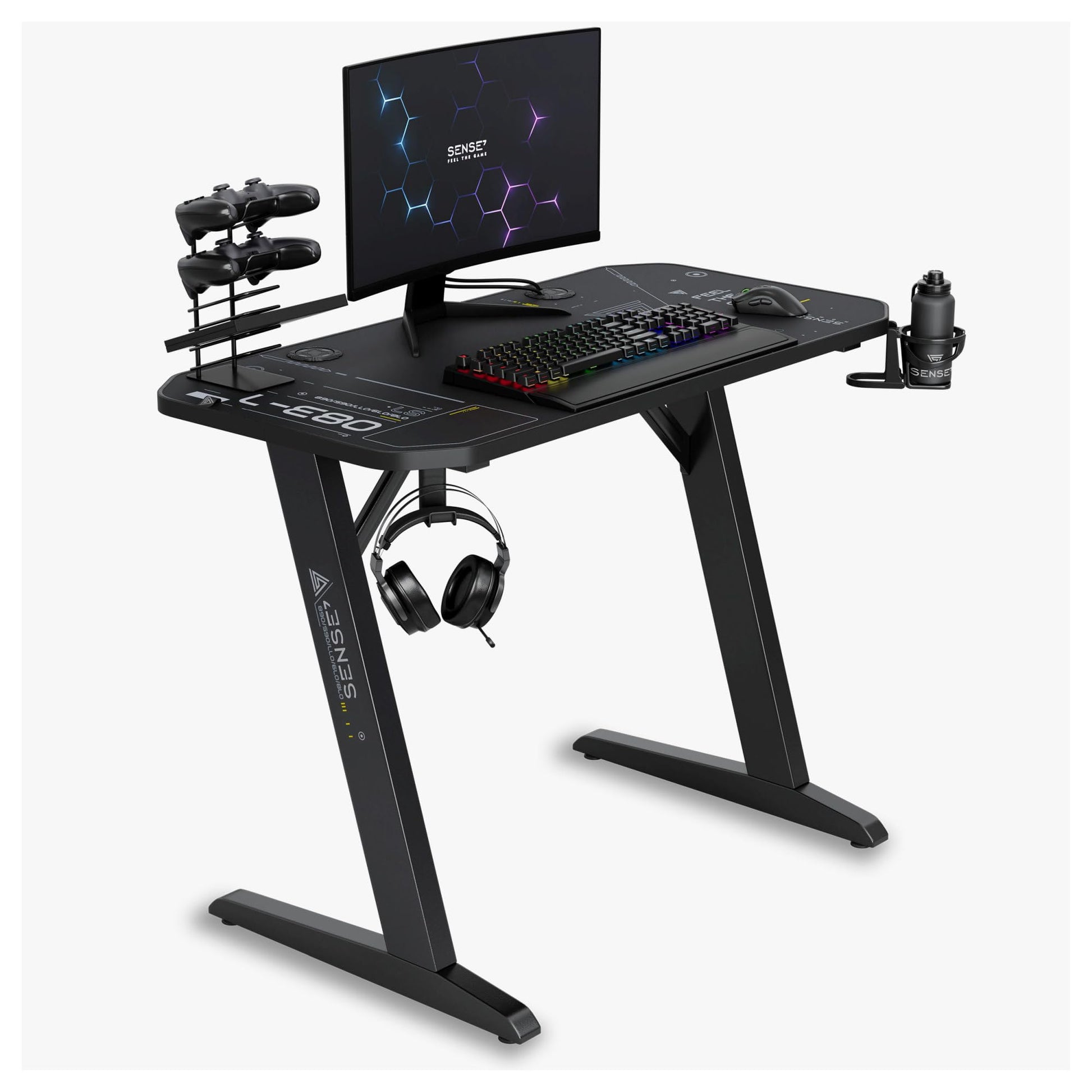 SENSE7 Nomad Cybernetic Gaming PC Schreibtisch 100x50 cm. Robuster Tisch für Gaming-Setups mit PC und Monitor.