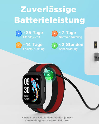 BIGGERFIVE BRAVE 2 Kinder-Smartwatch, IP68, Puls, Schlafmonitor