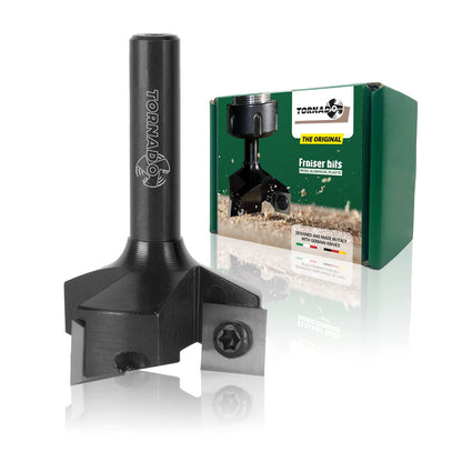 Fraiser Tornado Planfräser Holz 35 mm, 8 mm Schaft, 3 HM-Wendeplatten für CNC und Oberfräse