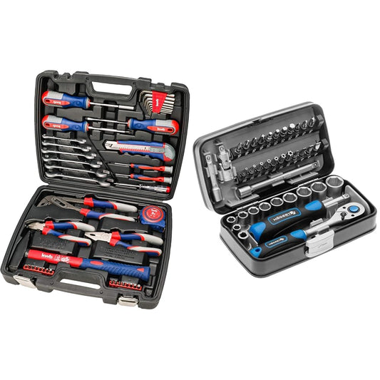 kwb Werkzeug-Koffer mit Högert Technik Steckschlüssel & Bits 42-teilig, schwarzer Koffer. Set für Schraubarbeiten bei Montage und Reparatur.
