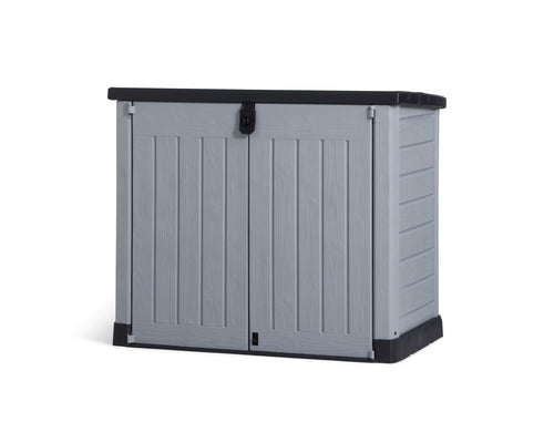Keter Store-it-out Pro Mülltonnenbox 1200 L, Grau/Schwarz – Aufbewahrungsbox aus Kunststoff mit Fronttüren