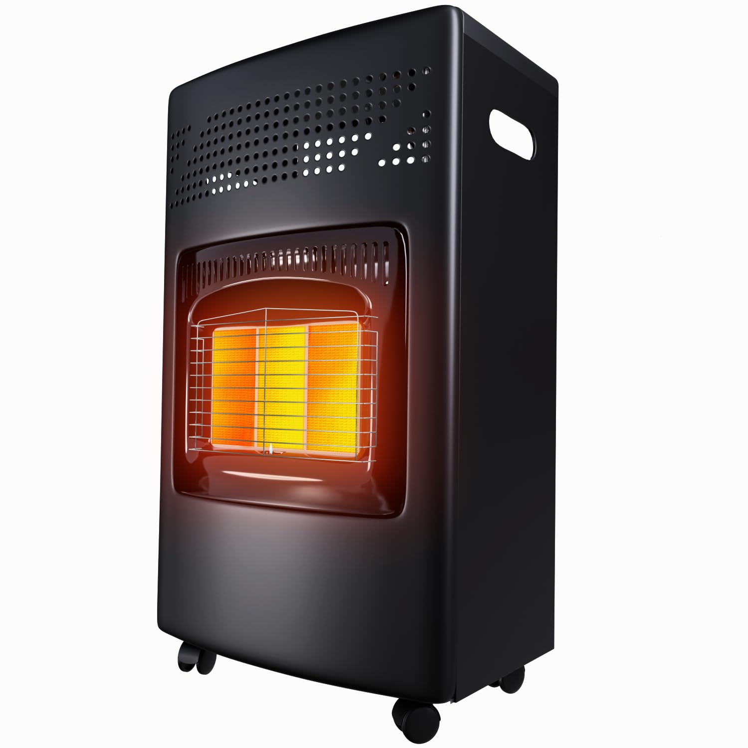 Tronitechnik® Gasheizgerät 4200W mobil für Gasflaschen. Rechteckiges, graues Gerät auf Rollen zum Heizen mit Gasflaschen.