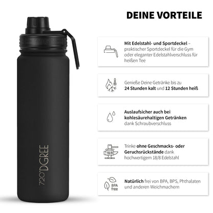 720°DGREE noLimit Trinkflasche Edelstahl 1,2 l – Thermosflasche