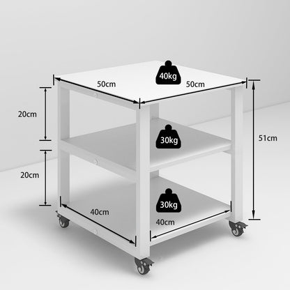 PUNCIA Mobiler 3-Ebenen Druckertisch Holz & Metall Weiss 50x50x50cm