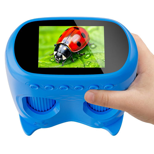Temodu 2-in-1 Mikroskop und Fernglas für Kinder, 4K, 1000x, Blau mit 2-Zoll-Display und Trageriemen