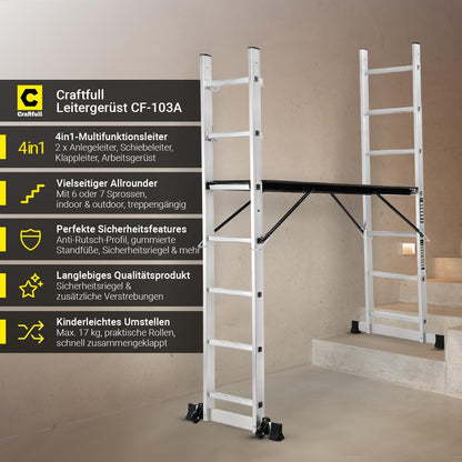 CRAFTFULL CF-103A Alu Rollgerüst und Leiter - 7 Sprossen