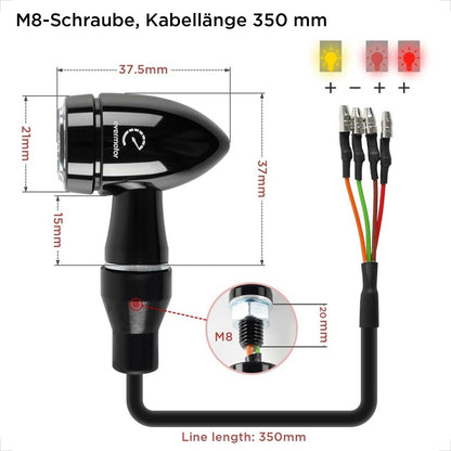 evermotor 3in1 Mini LED Motorradblinker mit Rücklicht und Bremslicht