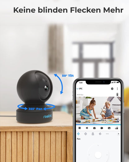 Reolink E1 WLAN Überwachungskamera innen 2K 3MP schwenkbar schwarz
