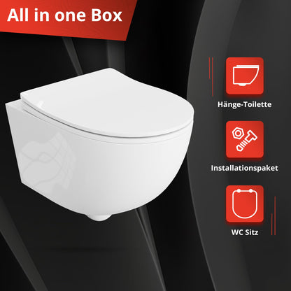 LAVITA Brava Wand-WC spülrandlos – WC-Sitz Absenkautomatik, Weiss glanz