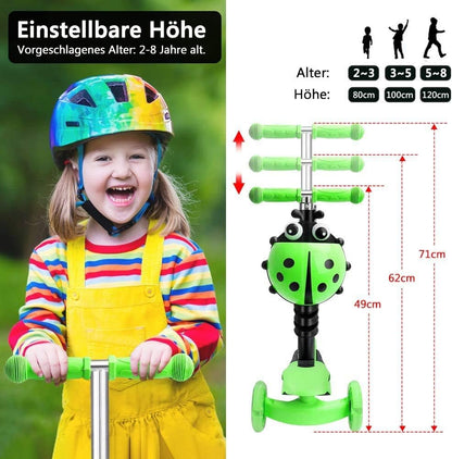 YOLEO 5-in-1 Kinderroller mit Sitz, Schubstange und Korb, grün