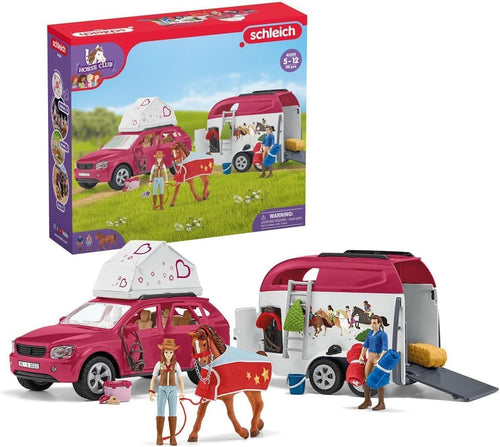 Schleich HORSE CLUB Abenteuer mit Auto und Pferdeanhänger 42535, Spielset mit zwei Figuren und Holstein-Stute