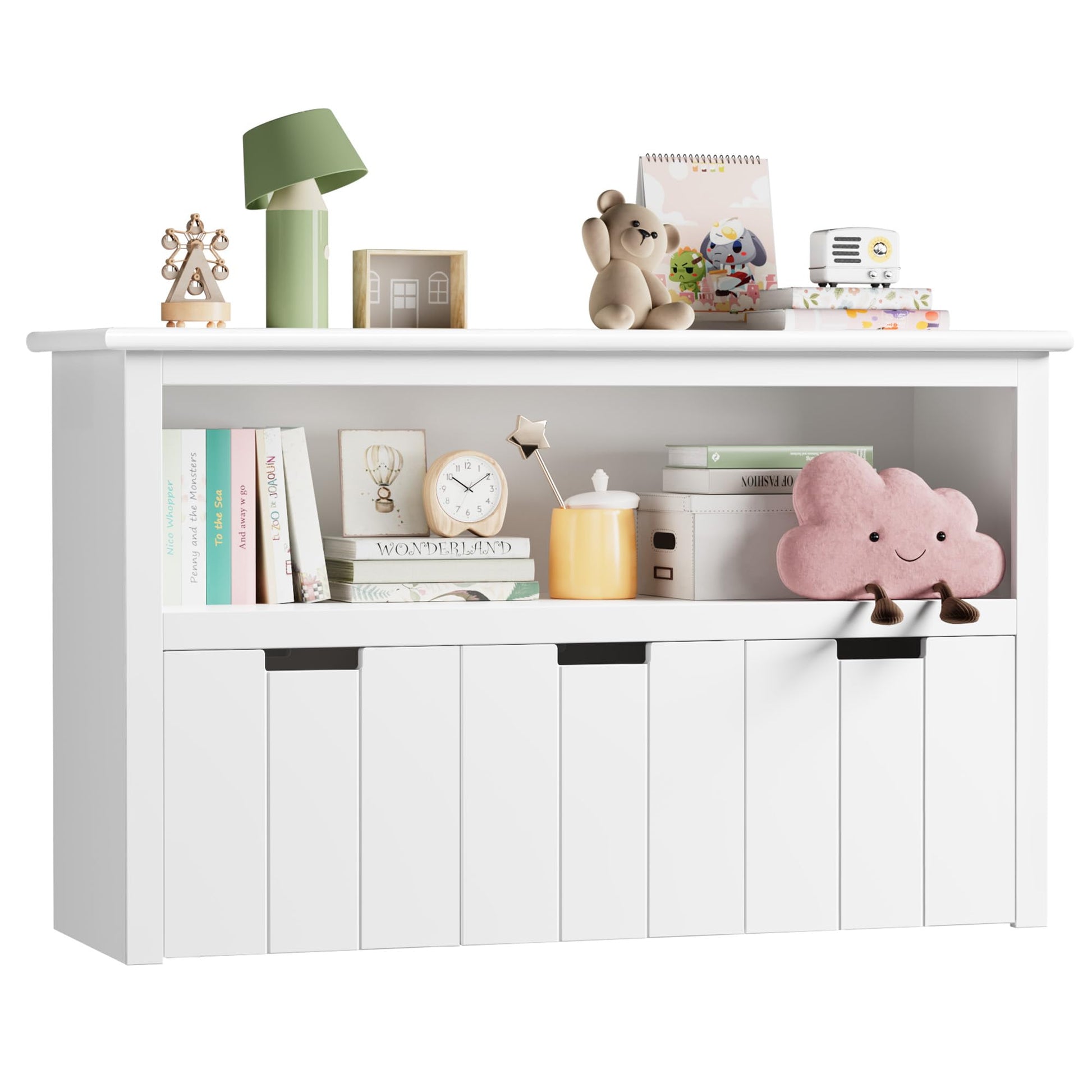 FOREHILL Kinderregal mit Boxen auf Rollen - Spielzeugaufbewahrung Weiss. Weisses Regal auf Rollen mit Boxen für Spielzeug.