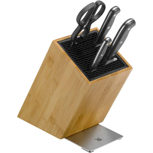 WMF Spitzenklasse Plus Messerblock 5-teilig mit Messerset Bambus. Bambusblock mit 5 Edelstahlmessern zur sicheren Aufbewahrung.