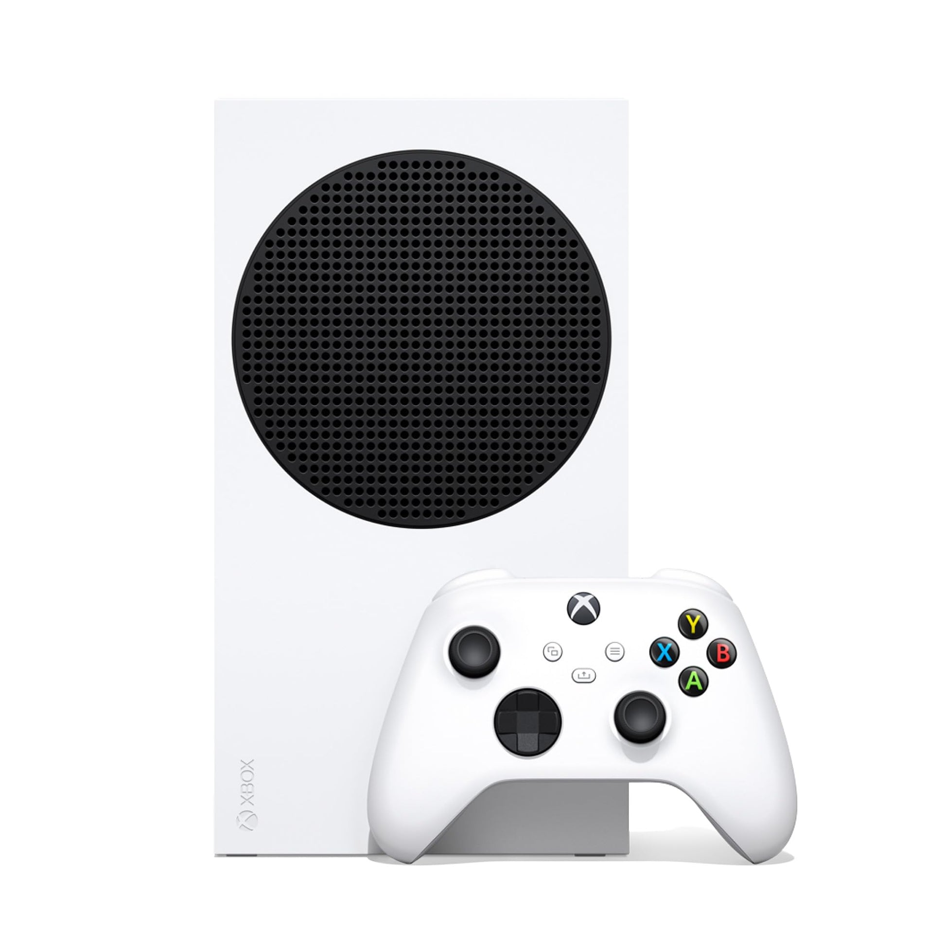Xbox Series S Digitale Gaming-Konsole 1TB - Robot White, weiße Konsole mit schwarzem Lüftungsgitter zum Spielen digitaler Spiele.