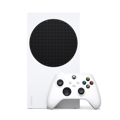 Xbox Series S Digitale Gaming-Konsole 1TB - Robot White, weiße Konsole mit schwarzem Lüftungsgitter zum Spielen digitaler Spiele.
