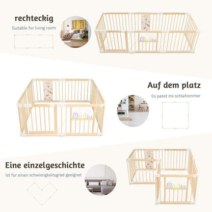 FUN KEKEKE Baby Laufstall aus Holz, faltbar, 146 x 146 x 61 cm