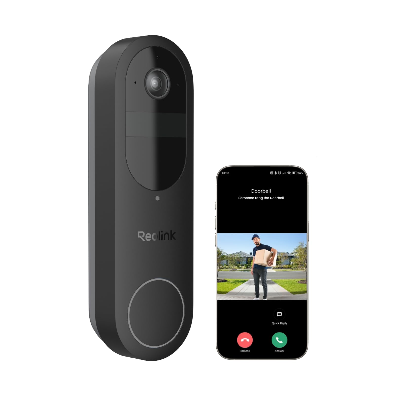 Reolink Video Doorbell Battery, kabellose 2K Videotürklingel mit Kopf-bis-Fuss-Ansicht und Nachtsicht