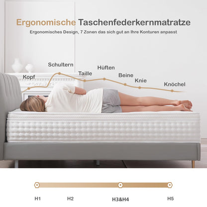 Hiepunos Orthopädische Taschenfederkern Matratze 90x200 H3