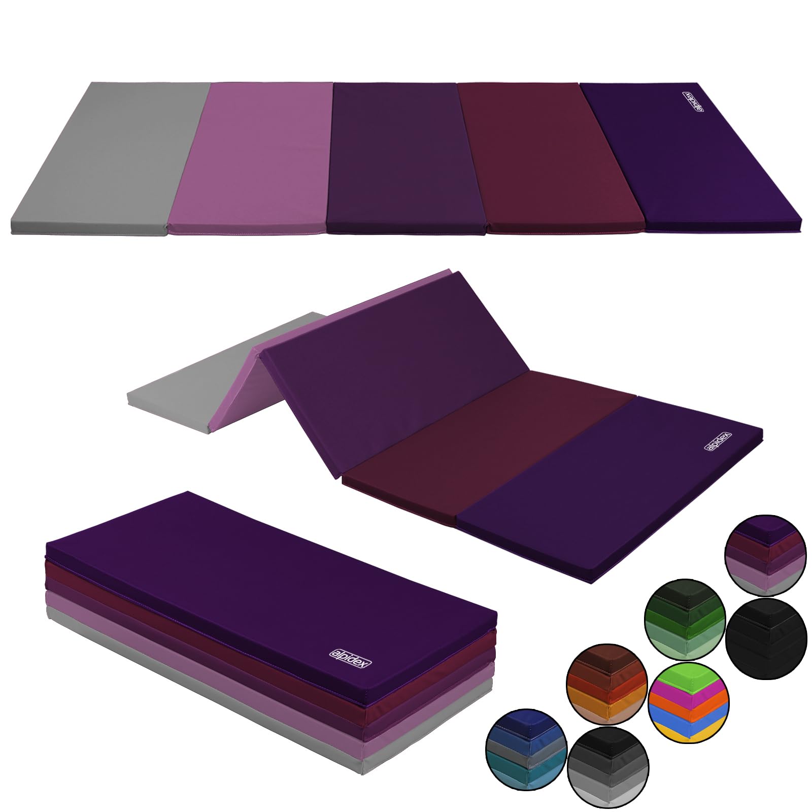 ALPIDEX Turnmatte klappbar, Weichbodenmatte 185 x 78 x 3,2 cm, lila mit rutschfester, lederähnlicher Oberfläche