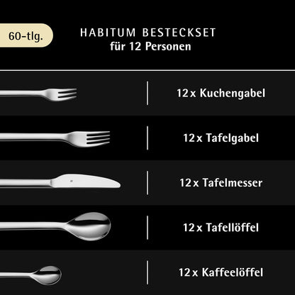 WMF Habitum Besteck Set 60-teilig, Cromargan Edelstahl, 12 Personen