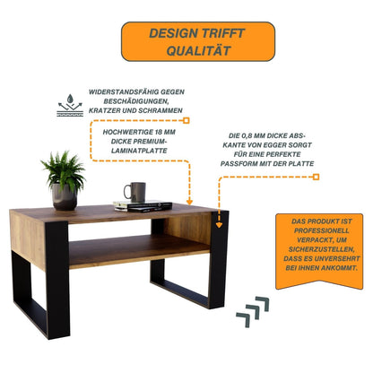 CraftPAK Couchtisch Holzwerkstoff mit Ablage – Retro-Schwarz