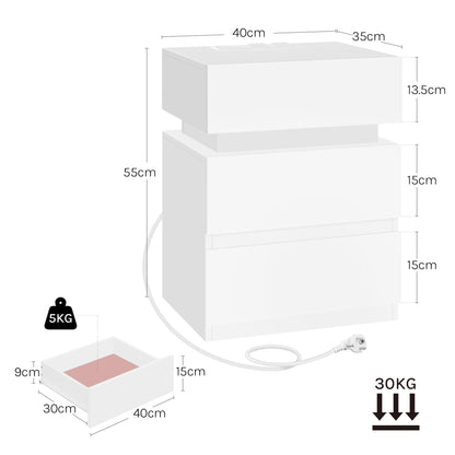 WOLTU Nachttisch 2er Set LED mit Steckdose - weiss NTS23ws-2