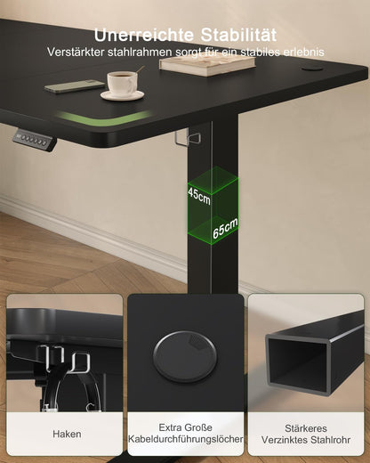 JUMMICO Elektrischer Steh-Sitz-Tisch 140x60 cm Schwarz USB