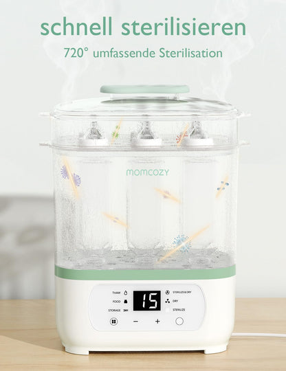 Momcozy Dampfsterilisator für Babyflaschen 3-in-1 mit Trocknung