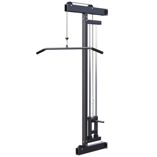 GORILLA SPORTS® Kabelzugturm Latzugstation. Schwarzer Kabelzugturm zur Wandmontage, für Krafttraining mit Zugübungen.