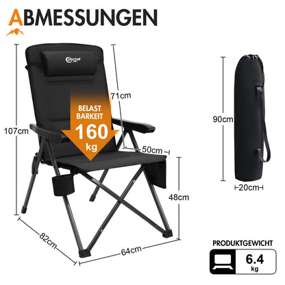 PORTAL Campingstuhl Faltbar – Rücken verstellbar, 160kg Alu