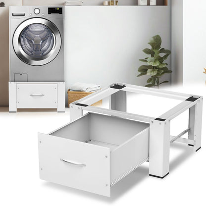 Fogmiea Waschmaschinen Untergestell mit Schublade - Weiss verstellbar. Weißes Gestell mit Schublade. Hebt Maschine an, Stauraum geboten.