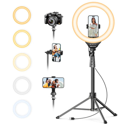 UBeesize Ringlicht 12 Zoll mit 62 Zoll Stativ, 5 Farbtemperaturen, ringförmiges LED-Dauerlicht für Videos und Livestreams
