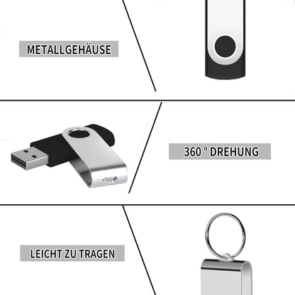 AreTop USB Stick 8GB 10 Stück USB 2.0, 360 Grad drehbar, Schwarz