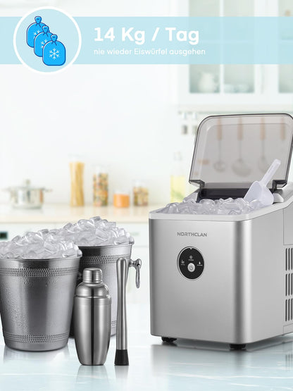 NORTHCLAN Eiswürfelmaschine, 14 kg/24 h, 9 Eiswürfel in 6-8 Minuten