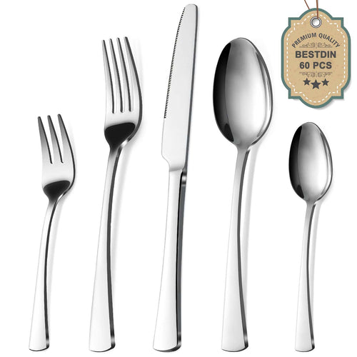 Bestdin Besteck Set 60-teilig, Edelstahl Essbesteck für 12 Personen in Champagner-Gold-Optik